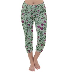 Swirls Foliage Leaves Green Capri Winter Leggings 