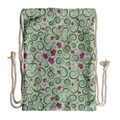 Swirls Foliage Leaves Green Drawstring Bag (large) by Proyonanggan