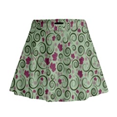 Swirls Foliage Leaves Green Mini Flare Skirt by Proyonanggan