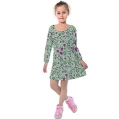 Swirls Foliage Leaves Green Kids  Long Sleeve Velvet Dress