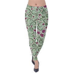 Swirls Foliage Leaves Green Velvet Leggings