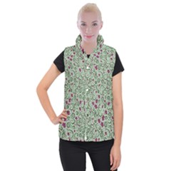 Swirls Foliage Leaves Green Women s Button Up Vest