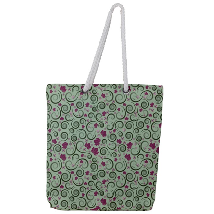 Swirls Foliage Leaves Green Full Print Rope Handle Tote (Large)