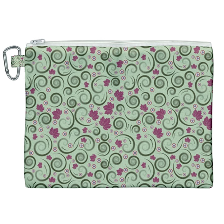 Swirls Foliage Leaves Green Canvas Cosmetic Bag (XXL)