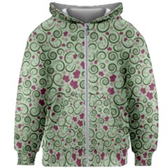 Swirls Foliage Leaves Green Kids  Zipper Hoodie Without Drawstring