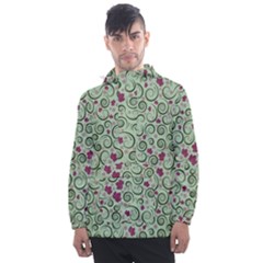 Swirls Foliage Leaves Green Men s Front Pocket Pullover Windbreaker