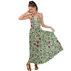 Swirls Foliage Leaves Green Backless Maxi Beach Dress by Proyonanggan