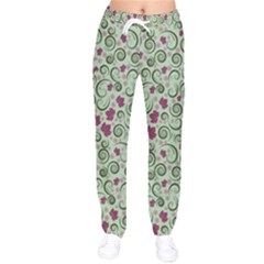 Swirls Foliage Leaves Green Women Velvet Drawstring Pants