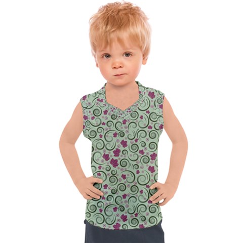 Swirls Foliage Leaves Green Kids  Sport Tank Top by Proyonanggan