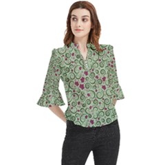 Swirls Foliage Leaves Green Loose Horn Sleeve Chiffon Blouse