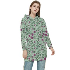 Swirls Foliage Leaves Green Women s Long Oversized Pullover Hoodie