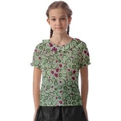 Swirls Foliage Leaves Green Kids  Frill Chiffon Blouse by Proyonanggan