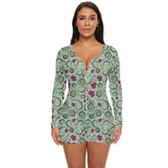 Swirls Foliage Leaves Green Long Sleeve Boyleg Swimsuit by Proyonanggan