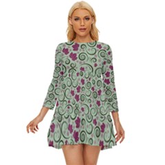 Swirls Foliage Leaves Green Long Sleeve Babydoll Dress by Proyonanggan