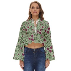 Swirls Foliage Leaves Green Boho Long Bell Sleeve Top