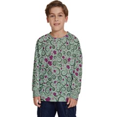 Swirls Foliage Leaves Green Kids  Crewneck Sweatshirt