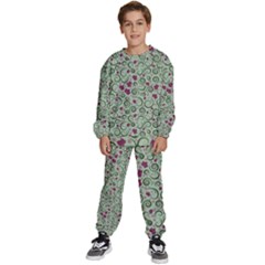 Swirls Foliage Leaves Green Kids  Sweatshirt Set