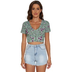 Swirls Foliage Leaves Green V-neck Crop Top by Proyonanggan