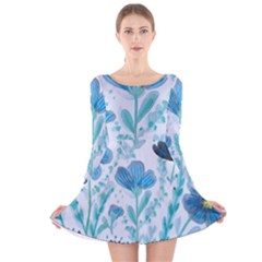 Flowers Petals Bloom Long Sleeve Velvet Skater Dress