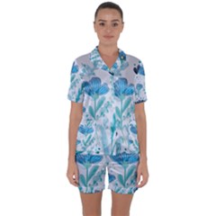 Flowers Petals Bloom Satin Short Sleeve Pajamas Set by Proyonanggan