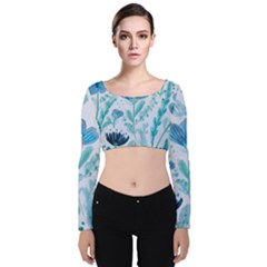 Flowers Petals Bloom Velvet Long Sleeve Crop Top by Proyonanggan