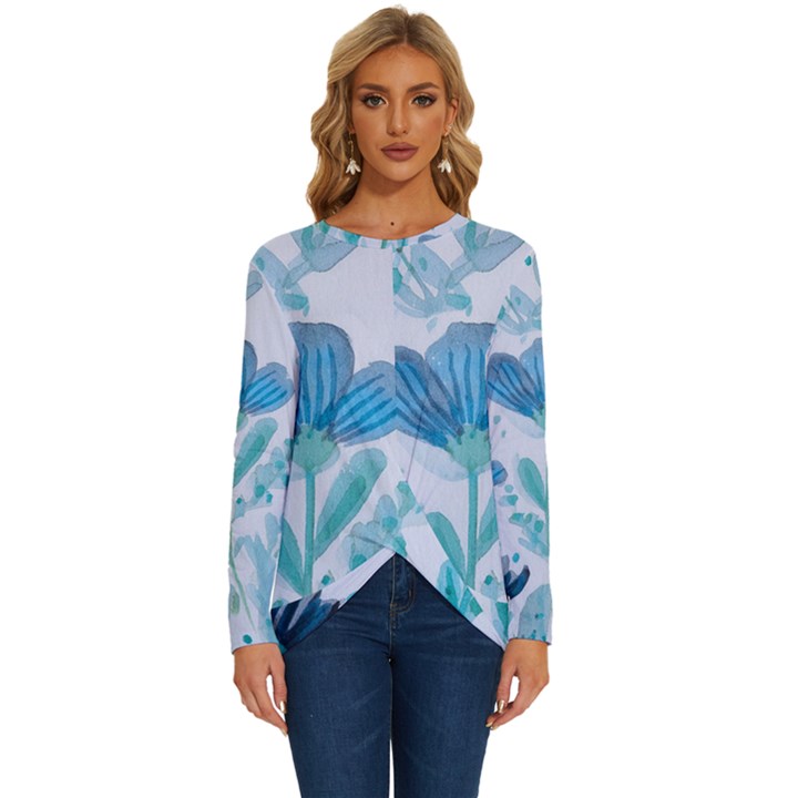 Flowers Petals Bloom Long Sleeve Crew Neck Pullover Top