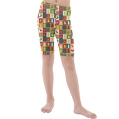 Template Christmas Pattern Kids  Mid Length Swim Shorts