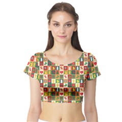 Template Christmas Pattern Short Sleeve Crop Top