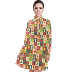 Template Christmas Pattern Long Sleeve Chiffon Shirt Dress