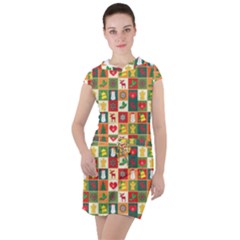 Template Christmas Pattern Drawstring Hooded Dress