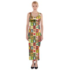 Template Christmas Pattern Fitted Maxi Dress