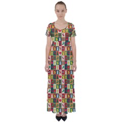 Template Christmas Pattern High Waist Short Sleeve Maxi Dress