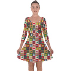 Template Christmas Pattern Quarter Sleeve Skater Dress