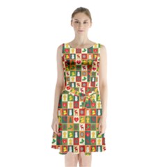 Template Christmas Pattern Sleeveless Waist Tie Chiffon Dress