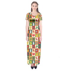 Template Christmas Pattern Short Sleeve Maxi Dress