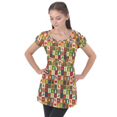 Template Christmas Pattern Puff Sleeve Tunic Top