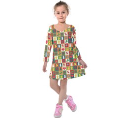 Template Christmas Pattern Kids  Long Sleeve Velvet Dress