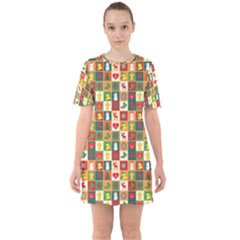 Template Christmas Pattern Sixties Short Sleeve Mini Dress