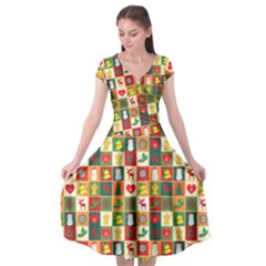 Template Christmas Pattern Cap Sleeve Wrap Front Dress