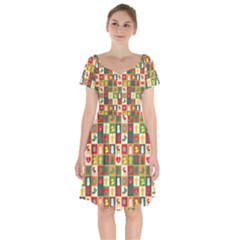 Template Christmas Pattern Short Sleeve Bardot Dress