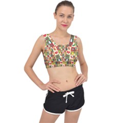 Template Christmas Pattern V-back Sports Bra