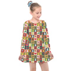 Template Christmas Pattern Kids  Long Sleeve Dress