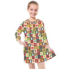 Template Christmas Pattern Kids  Quarter Sleeve Shirt Dress