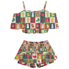 Template Christmas Pattern Kids  Off Shoulder Skirt Bikini