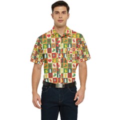 Template Christmas Pattern Men s Short Sleeve Pocket Shirt 