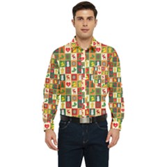 Template Christmas Pattern Men s Long Sleeve Pocket Shirt 