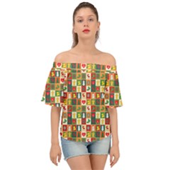 Template Christmas Pattern Off Shoulder Short Sleeve Top