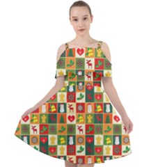 Template Christmas Pattern Cut Out Shoulders Dress