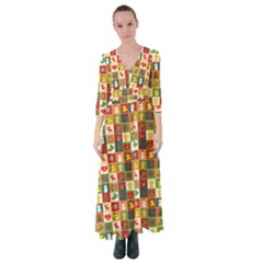 Template Christmas Pattern Button Up Maxi Dress