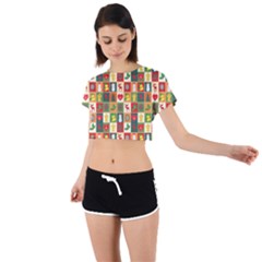 Template Christmas Pattern Tie Back Short Sleeve Crop T-shirt